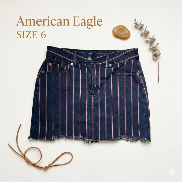 American Eagle Outfitters Dresses & Skirts - American Eagle Outfitters Preppy Vertical Stripe Denim Mini Skirt Women's 6
